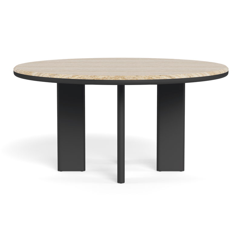 Palm Beach Aluminum Round Dining Table 60" | Aluminum Asteroid, Travertine Natural,