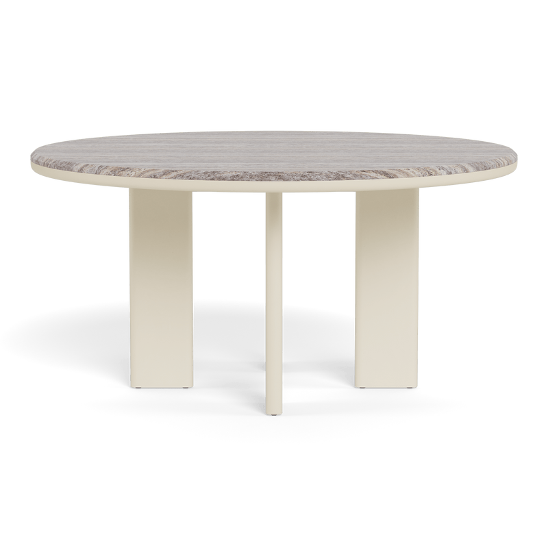 Palm Beach Aluminum Round Dining Table 60" | Aluminum Bone, Travertine Dark Grey,