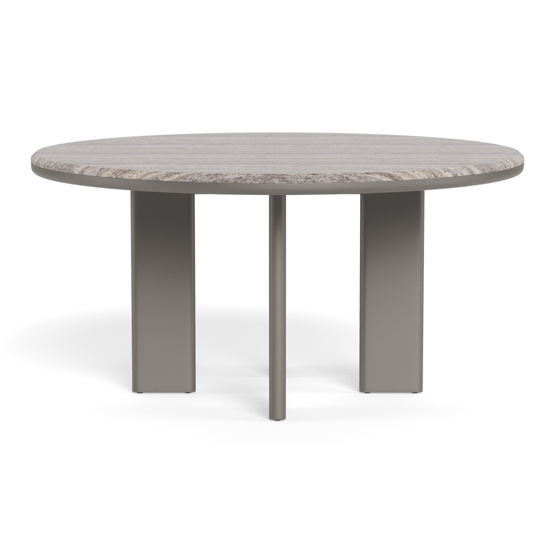 Palm Beach Aluminum Round Dining Table 60" | Aluminum Taupe, Travertine Dark Grey,