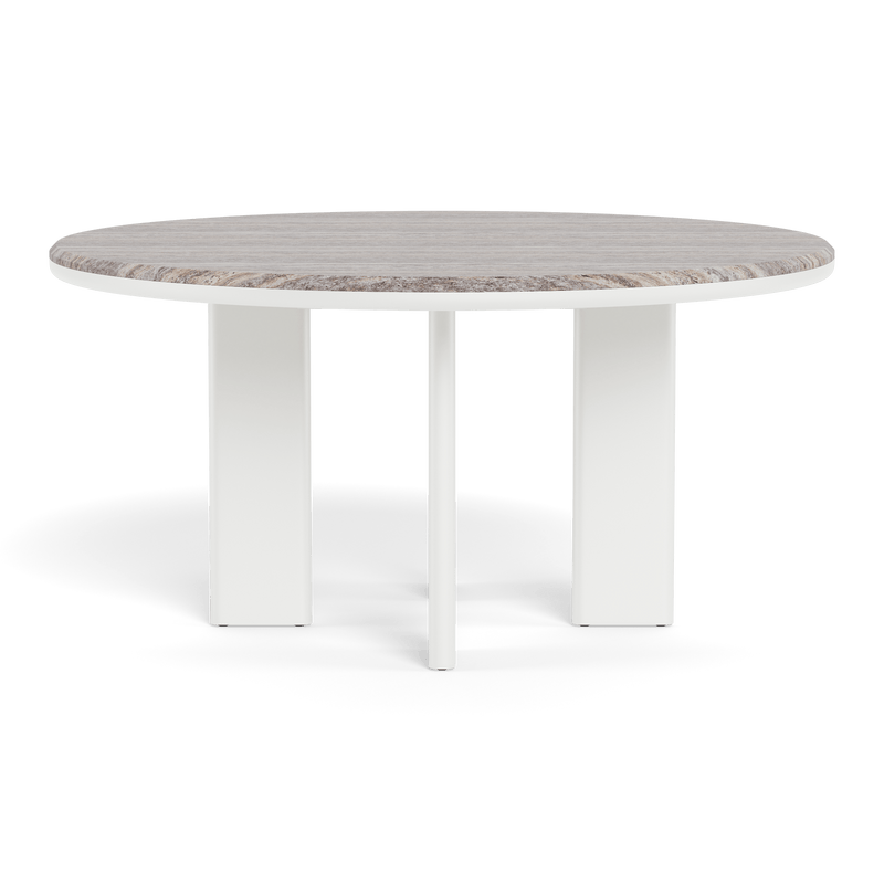 Palm Beach Aluminum Round Dining Table 60" | Aluminum White, Travertine Dark Grey,