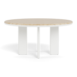 Palm Beach Aluminum Round Dining Table 60" | Aluminum White, Travertine Natural,