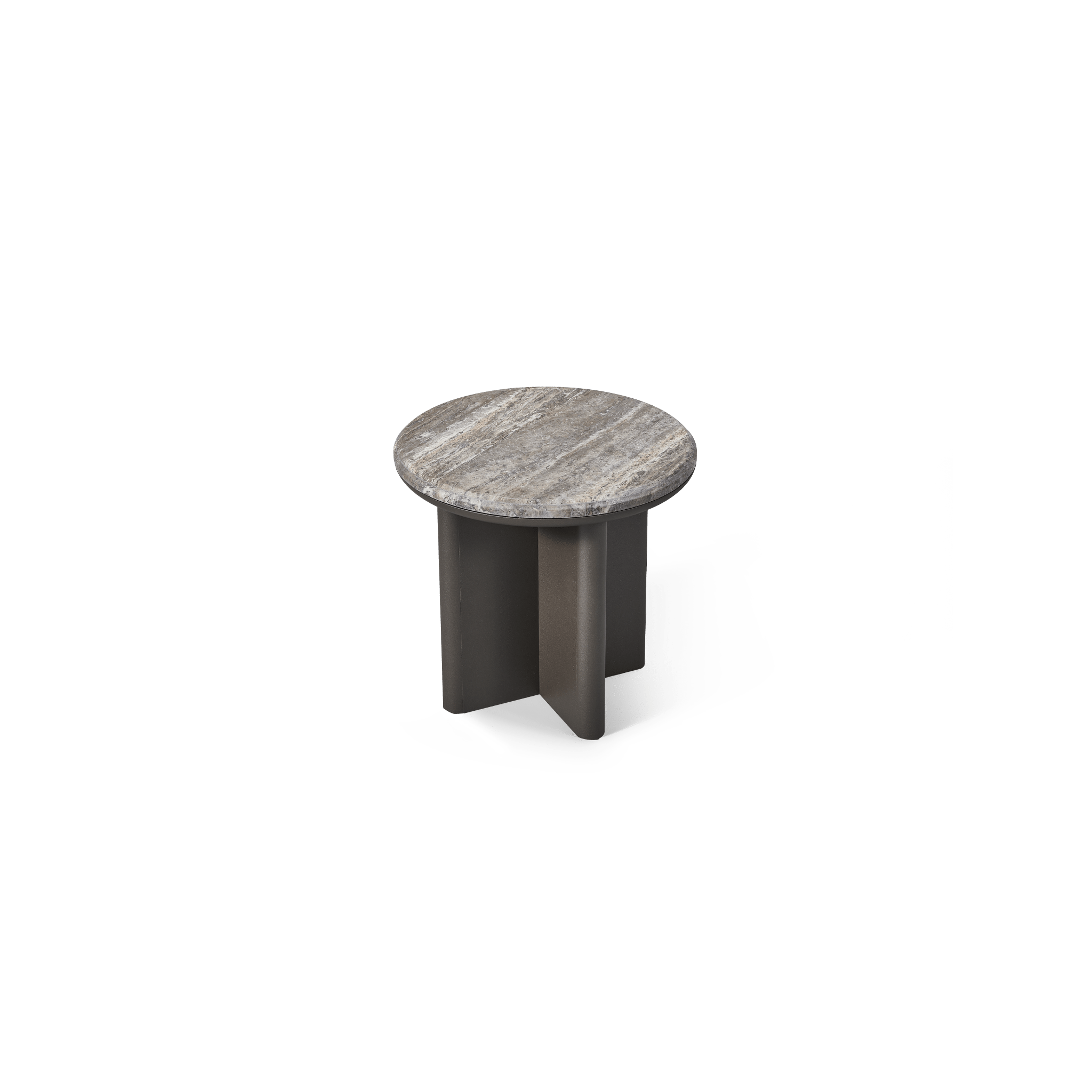 Palm Beach Aluminum Round Side Table | Aluminum Asteroid, Travertine Dark Grey,