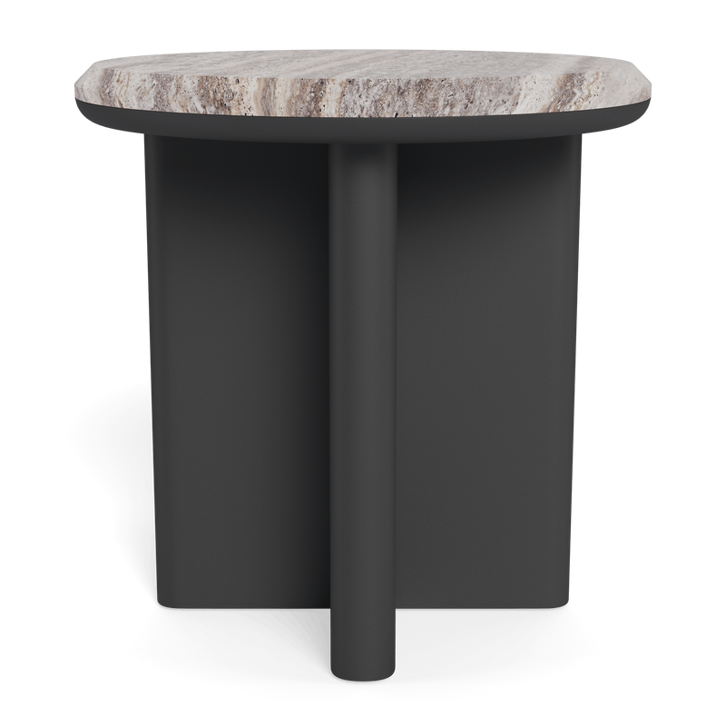 Palm Beach Aluminum Round Side Table | Aluminum Asteroid, Travertine Dark Grey,