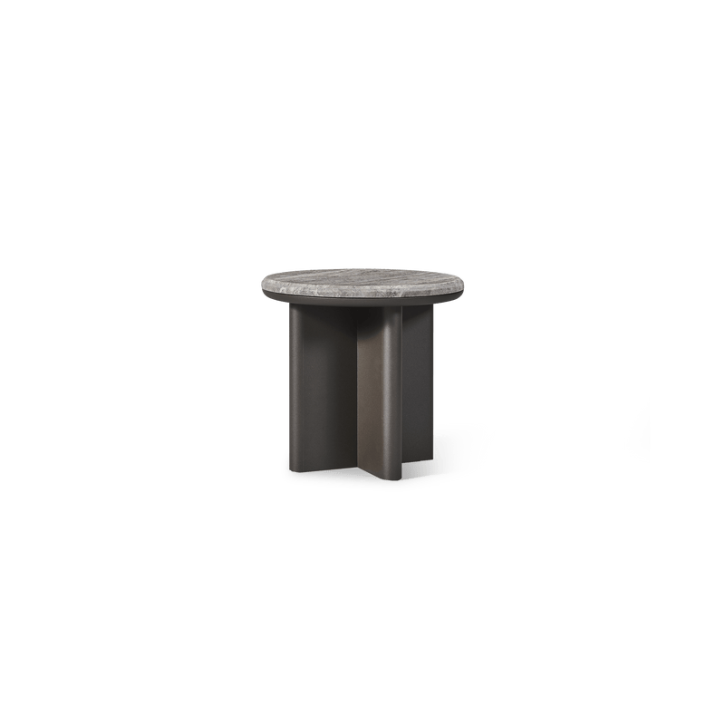 Palm Beach Aluminum Round Side Table | Aluminum Asteroid, Travertine Dark Grey,