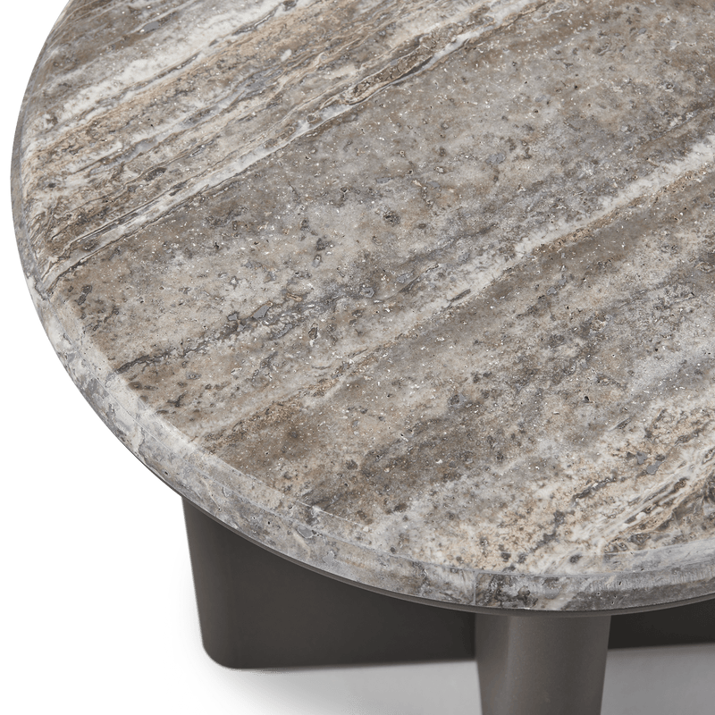 Palm Beach Aluminum Round Side Table | Aluminum Asteroid, Travertine Dark Grey,