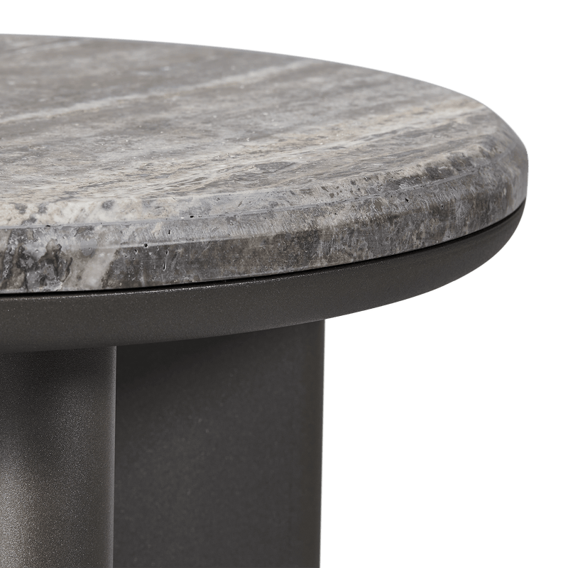 Palm Beach Aluminum Round Side Table | Aluminum Asteroid, Travertine Dark Grey,