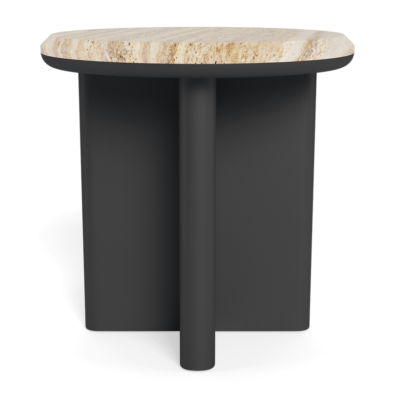 Palm Beach Aluminum Round Side Table | Aluminum Asteroid, Travertine Natural,