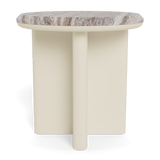 Palm Beach Aluminum Round Side Table | Aluminum Bone, Travertine Dark Grey,