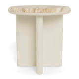 Palm Beach Aluminum Round Side Table | Aluminum Bone, Travertine Natural,