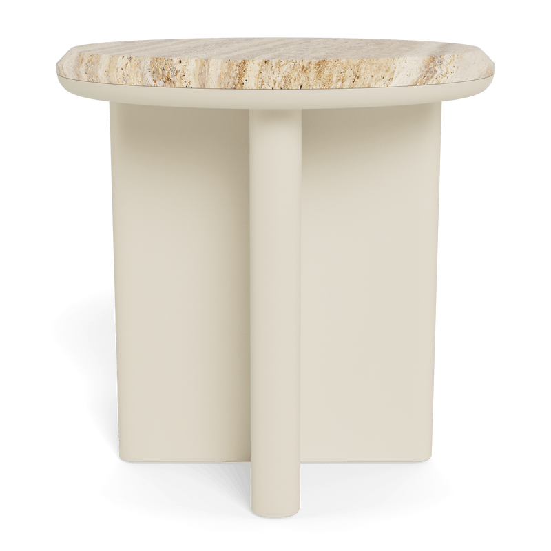 Palm Beach Aluminum Round Side Table | Aluminum Bone, Travertine Natural,