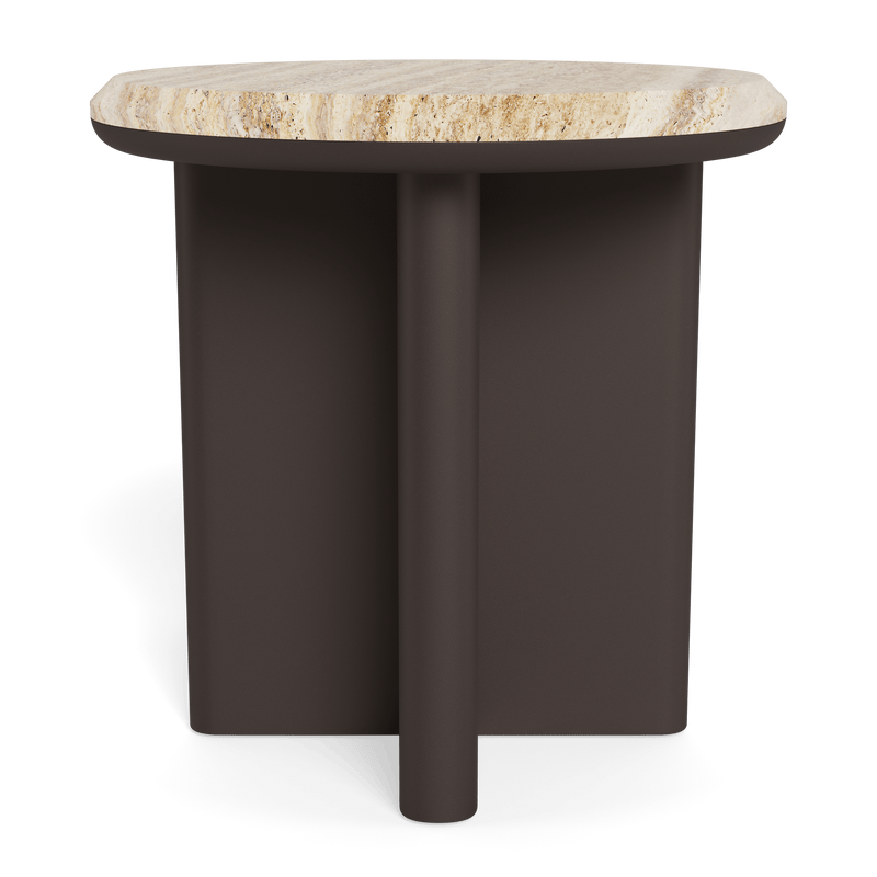 Palm Beach Aluminum Round Side Table | Aluminum Bronze, Travertine Natural,