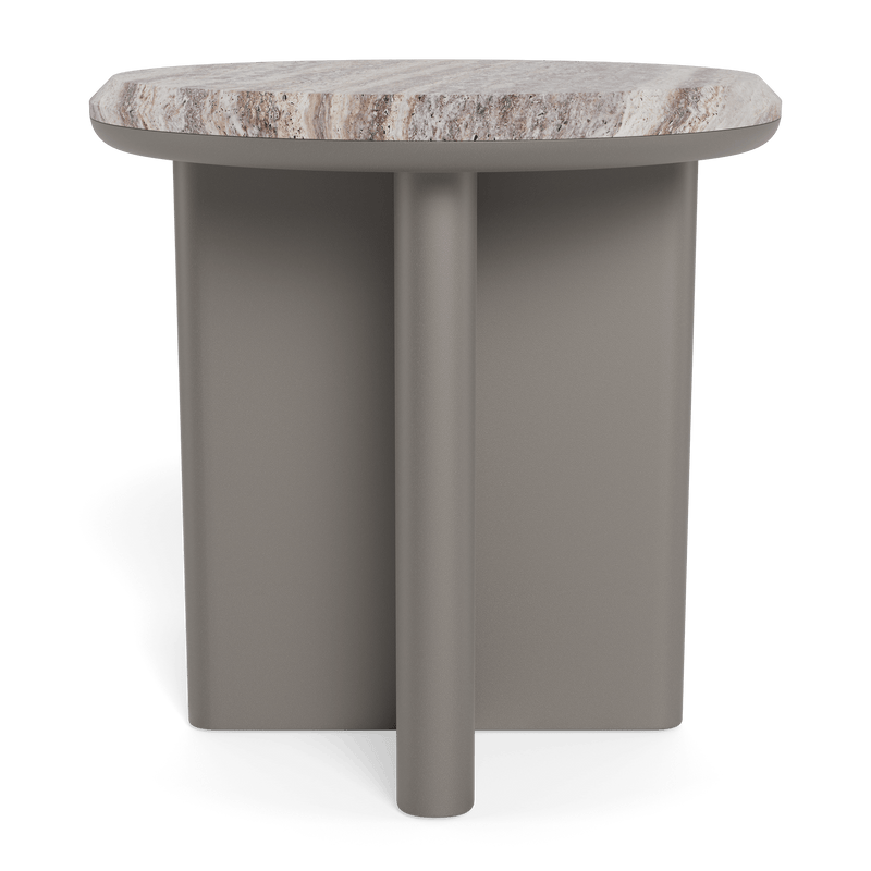 Palm Beach Aluminum Round Side Table | Aluminum Taupe, Travertine Dark Grey,