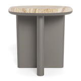 Palm Beach Aluminum Round Side Table | Aluminum Taupe, Travertine Natural,