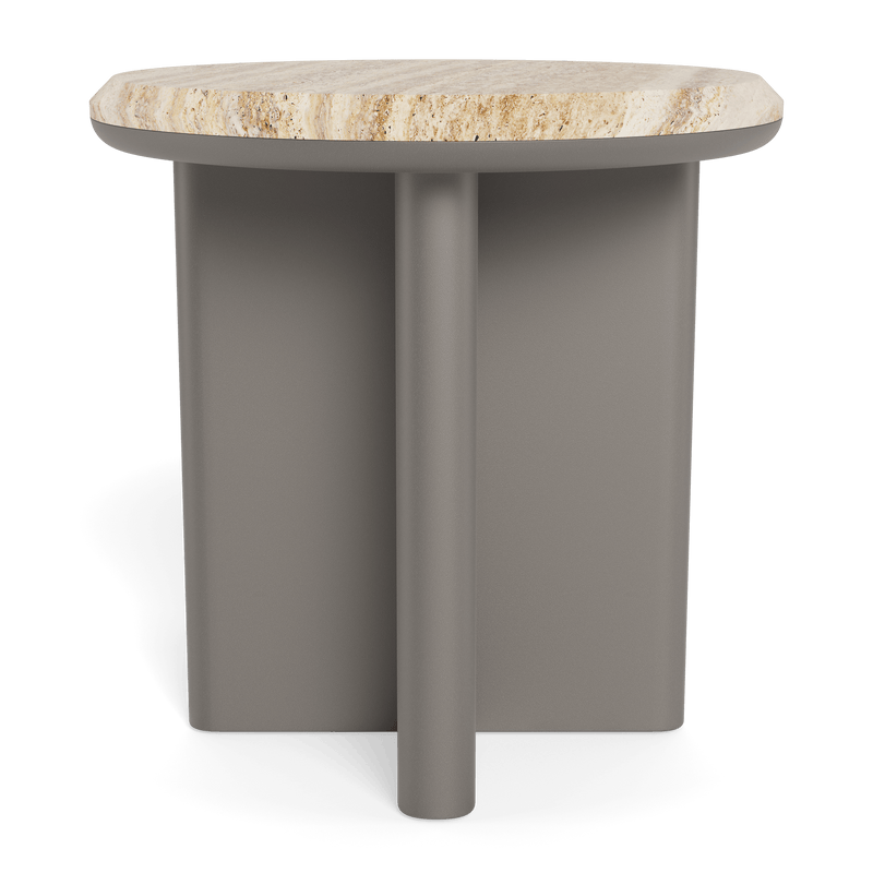 Palm Beach Aluminum Round Side Table | Aluminum Taupe, Travertine Natural,