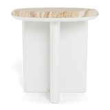 Palm Beach Aluminum Round Side Table | Aluminum White, Travertine Natural,