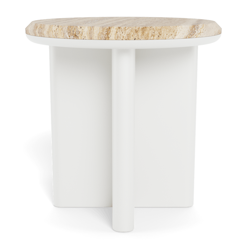 Palm Beach Aluminum Round Side Table | Aluminum White, Travertine Natural,