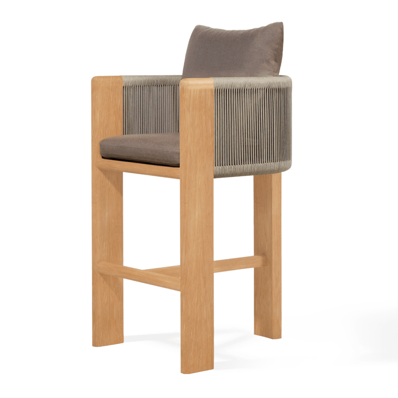Palm Beach Teak Bar Stool | Teak Natural, Panama Coco, Rope Stone