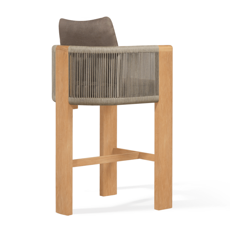 Palm Beach Teak Bar Stool | Teak Natural, Panama Coco, Rope Stone