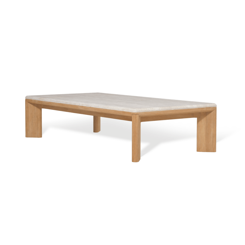 Palm Beach Teak Rectangle Coffee Table | Teak Natural, Travertine Cream,
