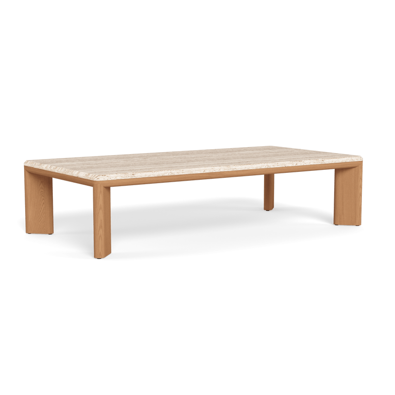 Palm Beach Teak Rectangle Coffee Table | Teak Natural, Travertine Cream,