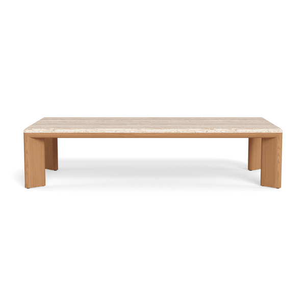 Palm Beach Teak Rectangle Coffee Table | Teak Natural, Travertine Cream,