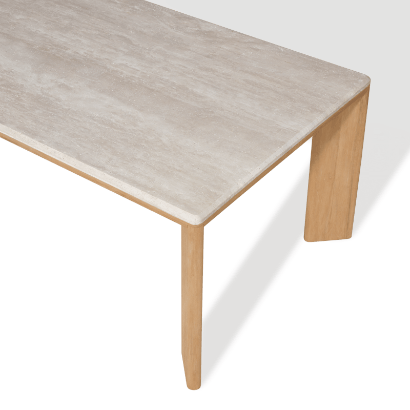 Palm Beach Teak Rectangle Dining Table | Teak Natural, Travertine Cream,