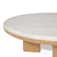 Palm Beach Teak Round Coffee Table | Teak Natural, Travertine Cream,