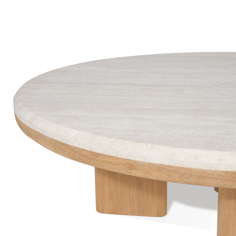 Palm Beach Teak Round Coffee Table | Teak Natural, Travertine Cream,