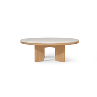 Palm Beach Teak Round Coffee Table | Teak Natural, Travertine Cream,