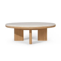 Palm Beach Teak Round Coffee Table | Teak Natural, Travertine Cream,