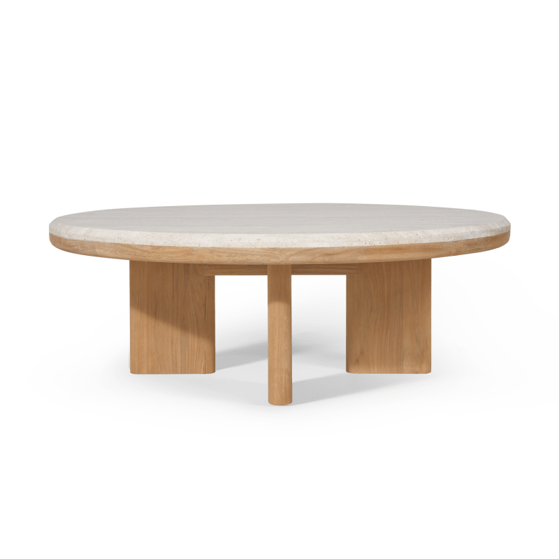 Palm Beach Teak Round Coffee Table | Teak Natural, Travertine Cream,