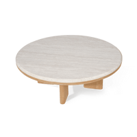 Palm Beach Teak Round Coffee Table | Teak Natural, Travertine Cream,