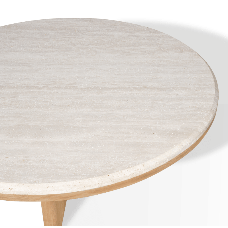 Palm Beach Teak Round Coffee Table | Teak Natural, Travertine Cream,