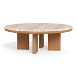 Palm Beach Teak Round Coffee Table | Teak Natural, Travertine Cream,