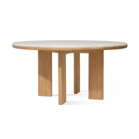 Palm Beach Teak Round Dining Table 60" | Teak Natural, Travertine Cream,