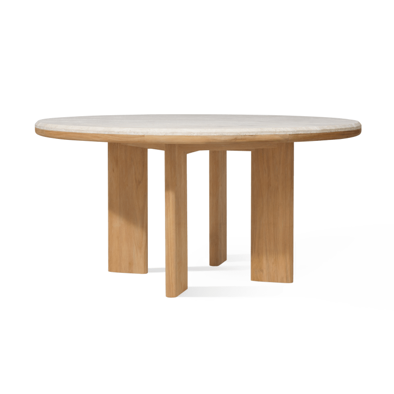 Palm Beach Teak Round Dining Table 60" | Teak Natural, Travertine Cream,