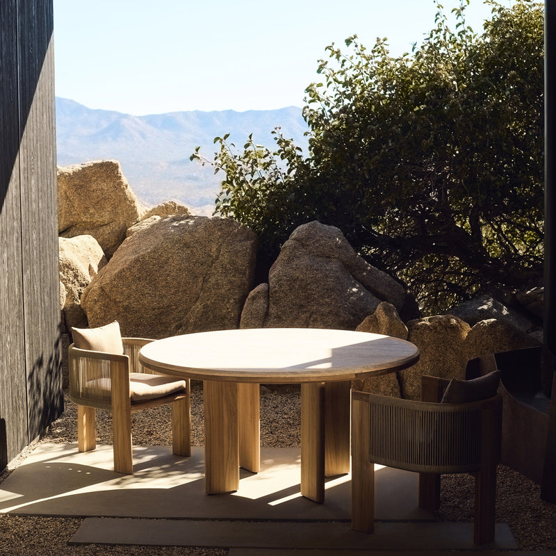 Palm Beach Teak Round Dining Table 60" | Teak Natural, Travertine Cream,