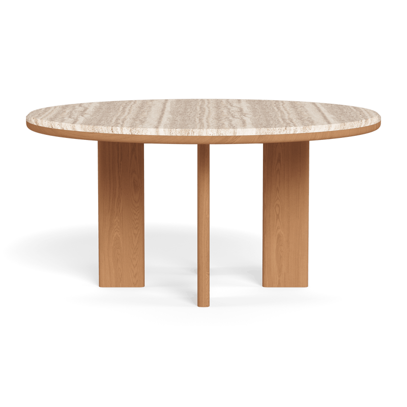 Palm Beach Teak Round Dining Table 60" | Teak Natural, Travertine Cream,