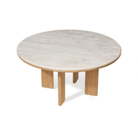 Palm Beach Teak Round Dining Table 60" | Teak Natural, Travertine Cream,