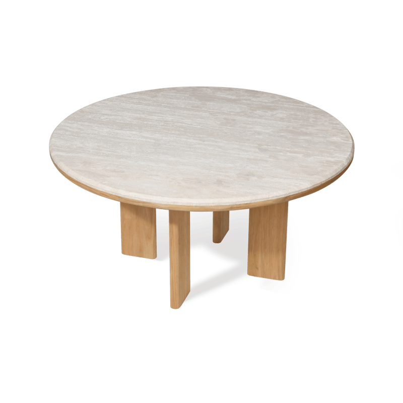 Palm Beach Teak Round Dining Table 60" | Teak Natural, Travertine Cream,