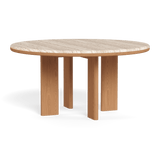 Palm Beach Teak Round Dining Table 60" | Teak Natural, Travertine Cream,