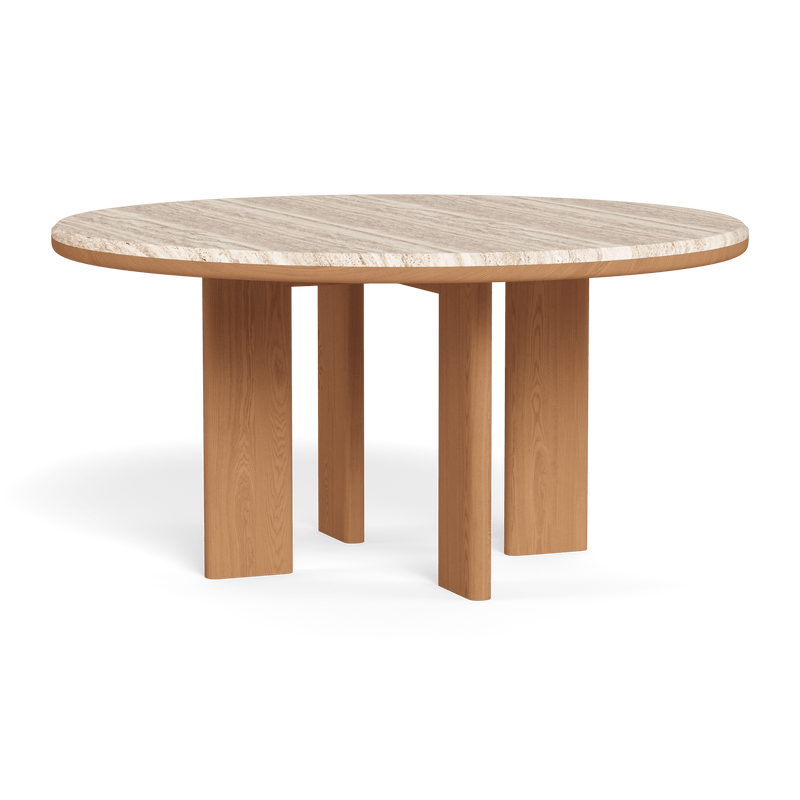 Palm Beach Teak Round Dining Table 60" | Teak Natural, Travertine Cream,