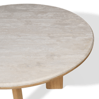 Palm Beach Teak Round Dining Table 60" | Teak Natural, Travertine Cream,