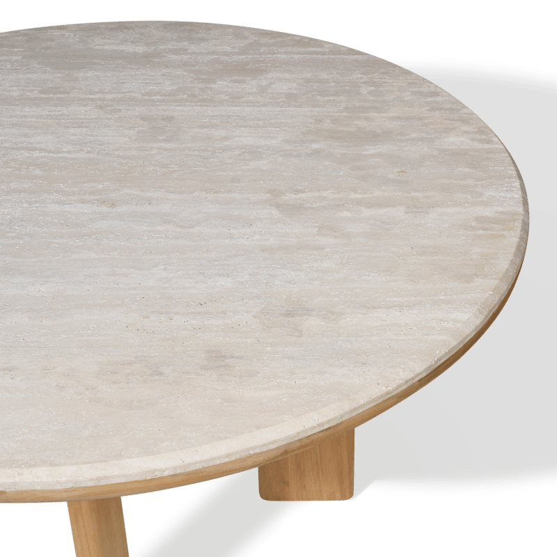 Palm Beach Teak Round Dining Table 60" | Teak Natural, Travertine Cream,