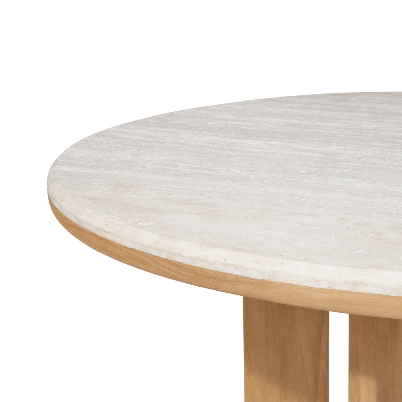 Palm Beach Teak Round Dining Table 60" | Teak Natural, Travertine Cream,