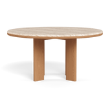 Palm Beach Teak Round Dining Table 60" | Teak Natural, Travertine Cream,