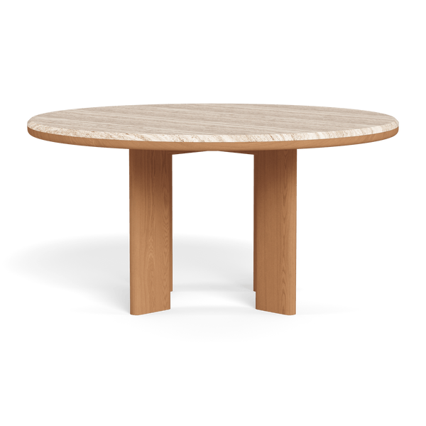 Palm Beach Teak Round Dining Table 60" | Teak Natural, Travertine Cream,