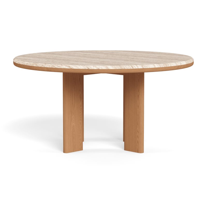 Palm Beach Teak Round Dining Table 60" | Teak Natural, Travertine Cream,