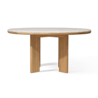 Palm Beach Teak Round Dining Table 60" | Teak Natural, Travertine Cream,