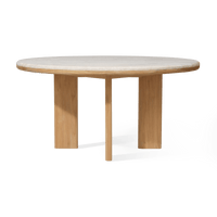 Palm Beach Teak Round Dining Table 60" | Teak Natural, Travertine Cream,
